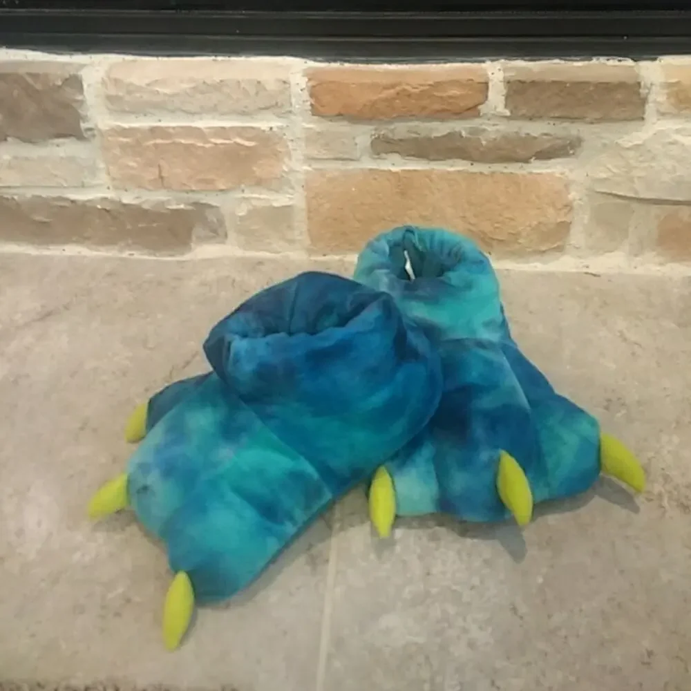 Monster Slippers Blue & Green Cozy & Warm Sz. M/L(9-12)